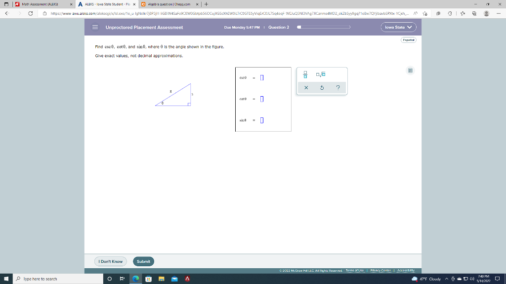 Solved D A Main Assessment (ALEKSI A ALEKS Iowa State