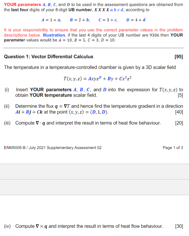 Solved YOUR parameters A, B, C, and D to be used in the | Chegg.com