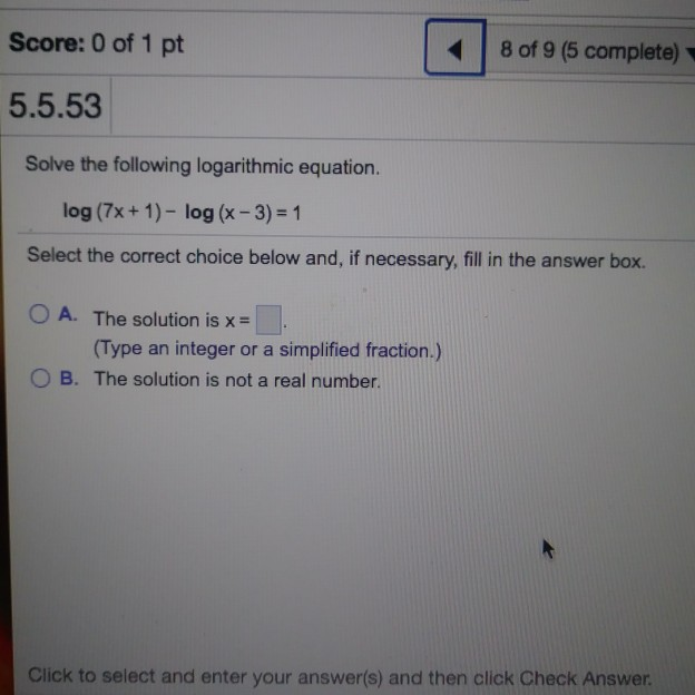 Solved Score: 0 of 1 pt 8 of 9 (5 complete) 5.5.53 Solve the | Chegg.com