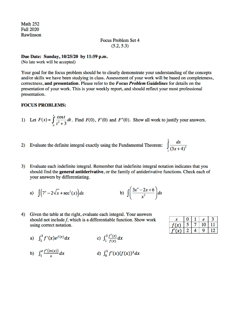 Solved Math 252 Fall 2020 Rawlinson Focus Problem Set 4 | Chegg.com