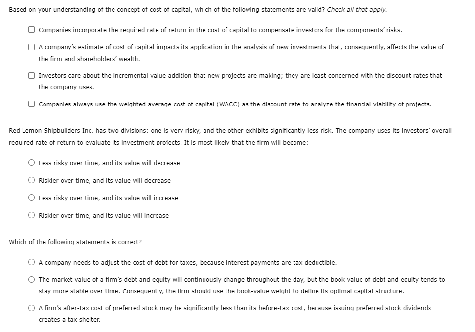 Solved Based on your understanding of the concept of cost of