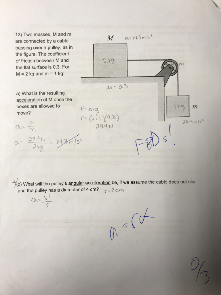 Solved Two Masses M And M Are Connected By A Cable Pass Chegg Com