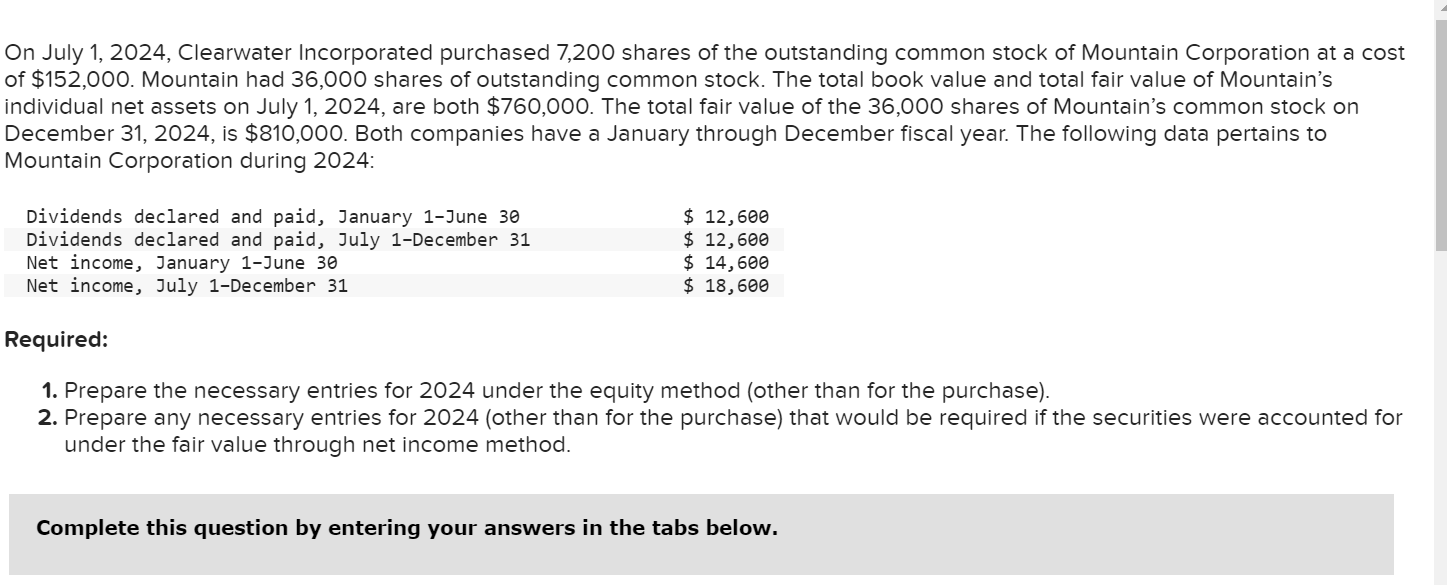 Solved On July 1, 2024, Clearwater Incorporated purchased