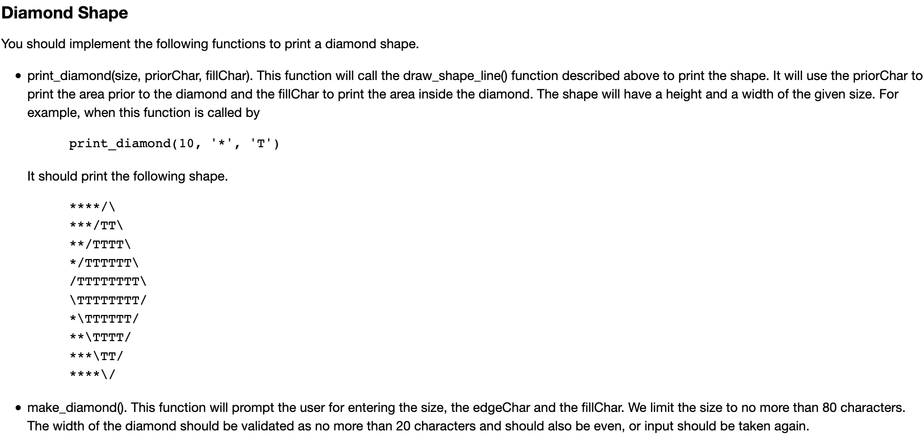 Diamond Shape You should implement the following | Chegg.com image.