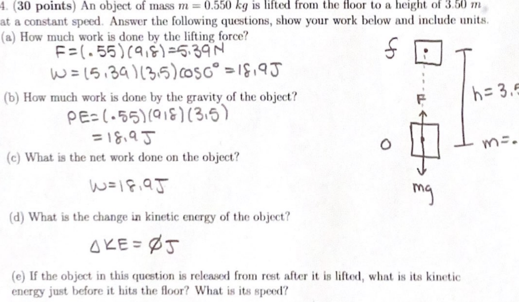 Solved 4. (30 points) An object of mass m=0.550 kg is lifted | Chegg.com