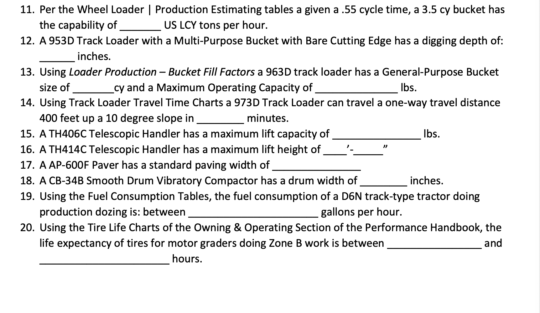 Solved 11. Per the Wheel Loader Production Estimating
