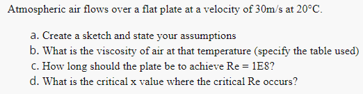 Solved Atmospheric air flows over a flat plate at a velocity | Chegg.com