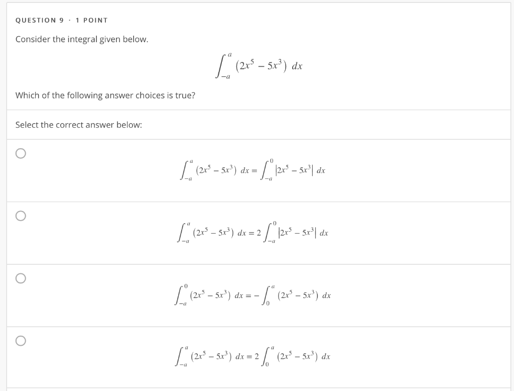 Solved QUESTION 9.1 POINT Consider the integral given below. | Chegg.com