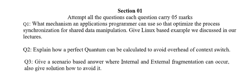Solved Section 01 Attempt all the questions each question | Chegg.com