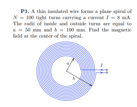 Solved P1. A Thin Insulated Wire Forms A Plane Spiral Of N = 