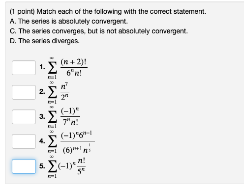 Solved (1 ﻿point) ﻿Match each of ﻿the following with the | Chegg.com