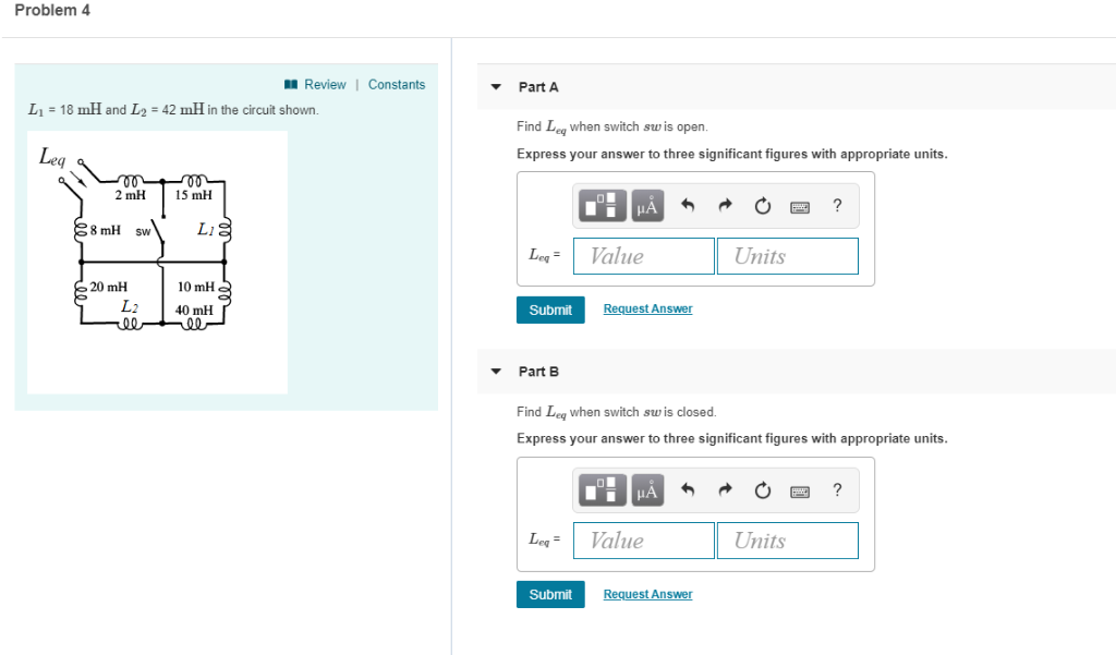 Solved Problem 4 Review 1 Constants Part A L1 18 mH and L242 | Chegg.com
