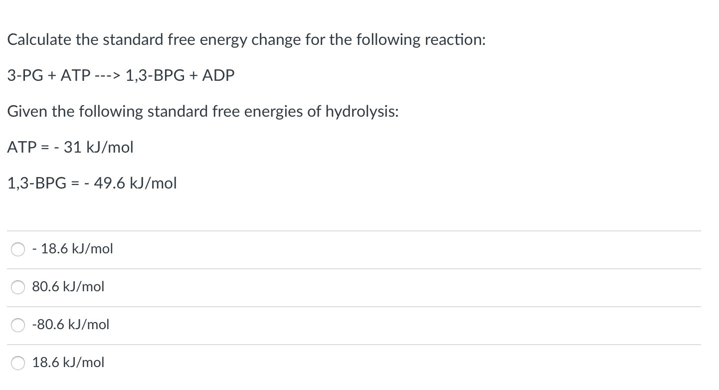 Solved Calculate the standard free energy change for the | Chegg.com