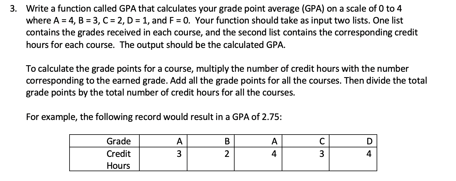 Write a function called GPA that calculates your | Chegg.com