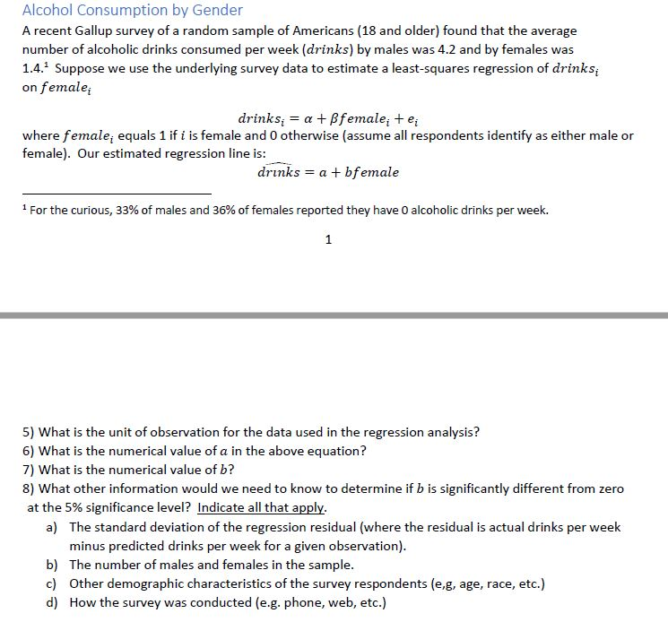 Solved Alcohol Consumption by Gender A recent Gallup survey | Chegg.com