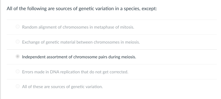 Solved All of the following are sources of genetic variation | Chegg.com