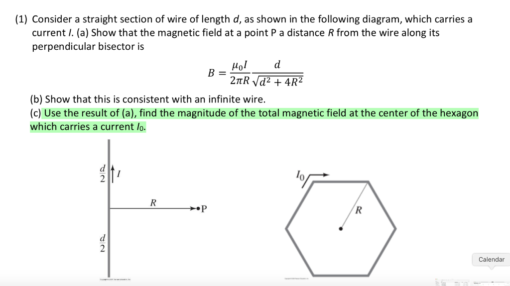 Solved (1) Consider a straight section of wire of length d, | Chegg.com