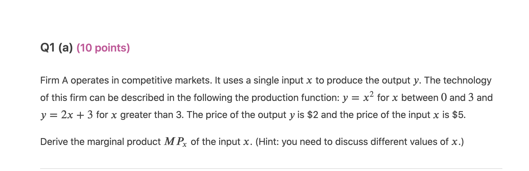 Solved Q1 (a) (10 points) Firm A operates in competitive | Chegg.com