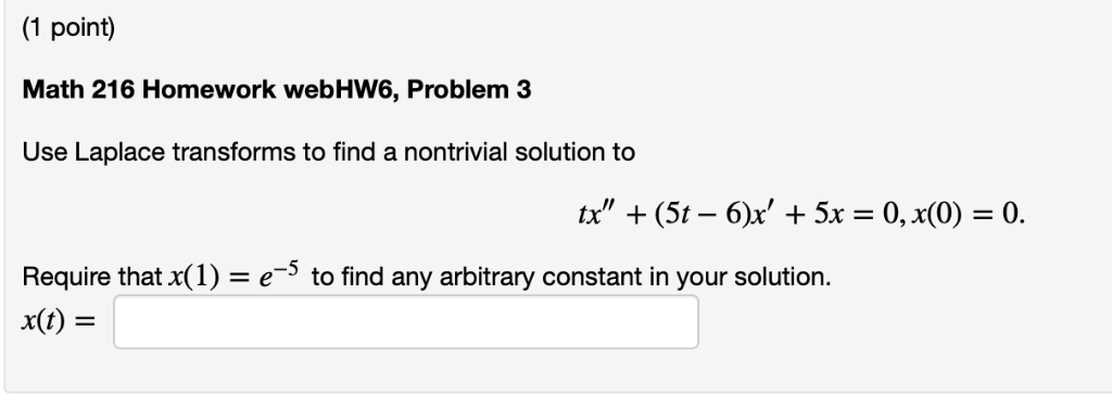 Solved (1 Point) Math 216 Homework WebHW6, Problem 3 Use | Chegg.com