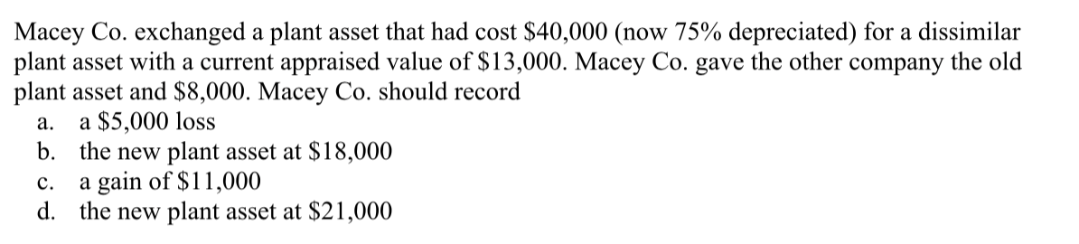 Solved Macey Co. Exchanged A Plant Asset That Had Cost 