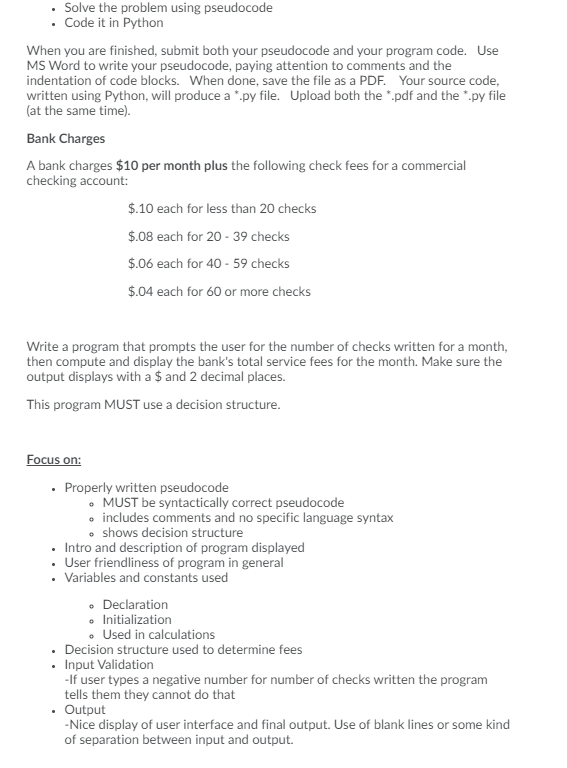 Solved Solve the problem using pseudocode · Code it in | Chegg.com