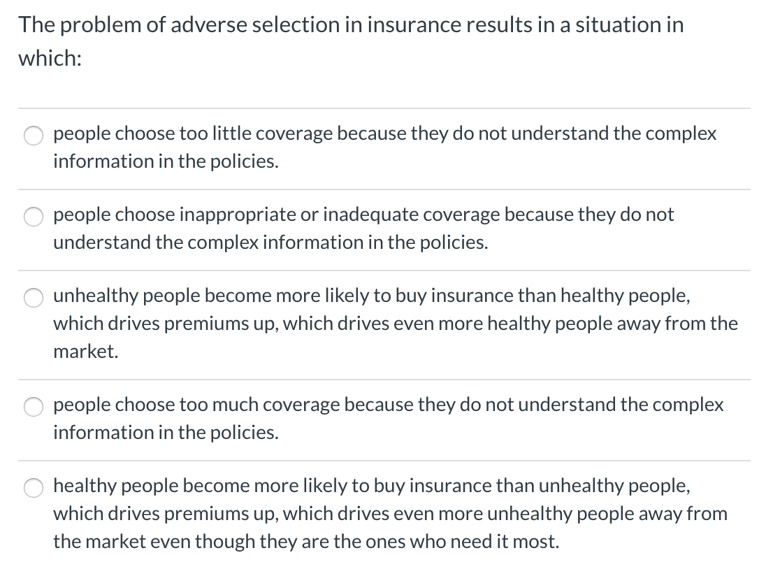 Solved The problem of adverse selection in insurance results | Chegg.com