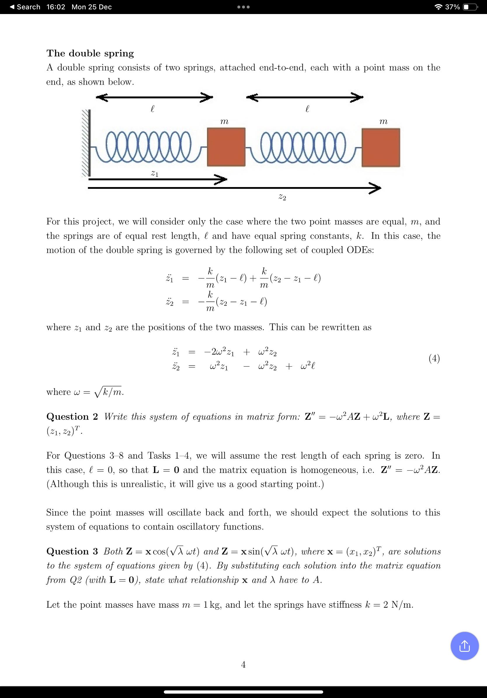 Double Spring System Solved The ProblemThe single springConsider the single | Chegg.com