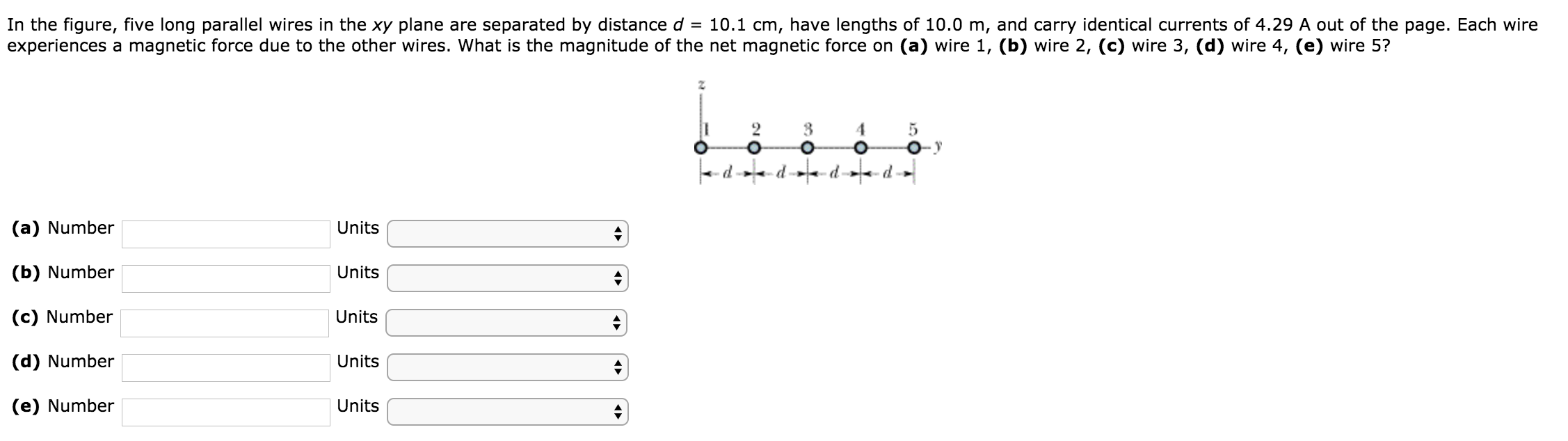 Solved In the figure, five long parallel wires in the xy