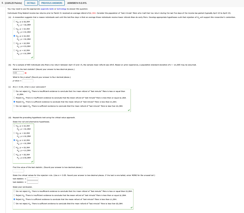 Solved What is the test statistic? (Round your answer to two | Chegg.com