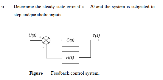 Solved ii. Determine the steady state error if x = 20 and | Chegg.com