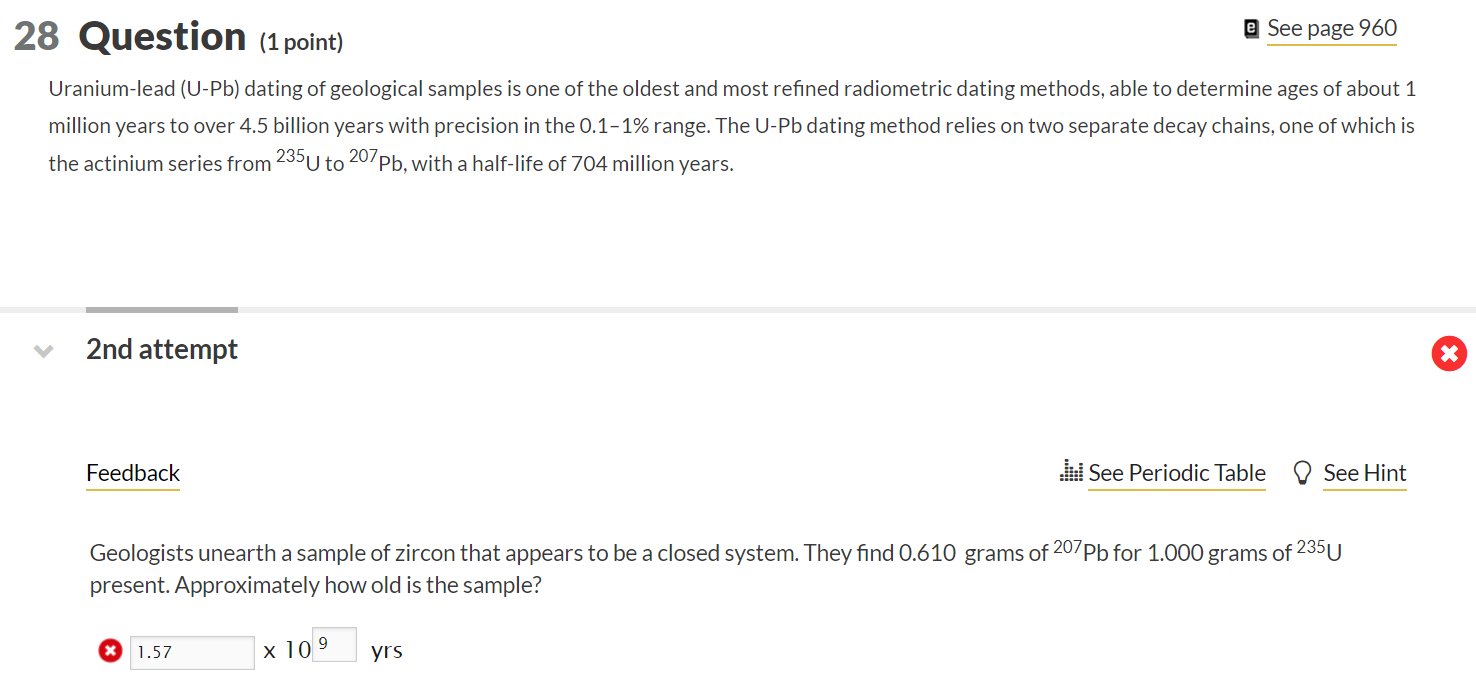 Solved Question (1 Point) ㄹ See Page 960 Uranium-lead (U-Pb) | Chegg.com