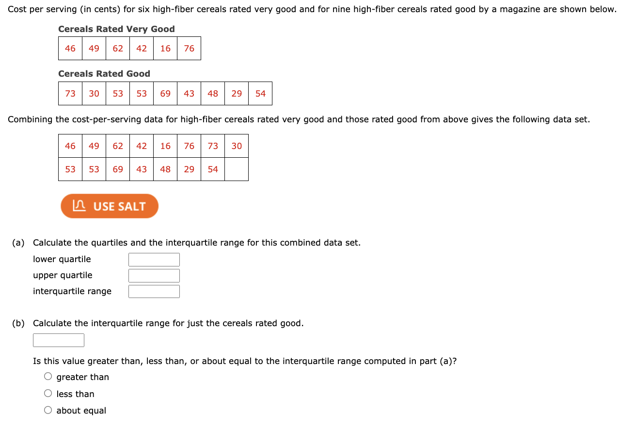 Solved Cereals Rated Good Combining the costperserving