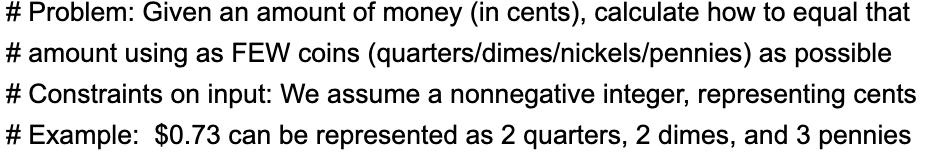Solved # Problem: Given an amount of money (in cents), | Chegg.com