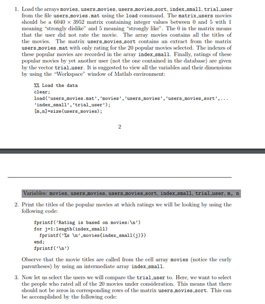 1. Load the arrays movies, users-movies, | Chegg.com
