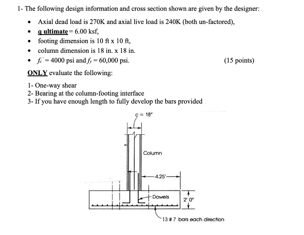 Solved . . 0 1- The following design information and cross | Chegg.com