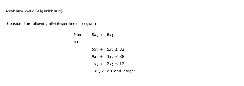 Solved Problem 7-02 (Algorithmic) Consider the following | Chegg.com