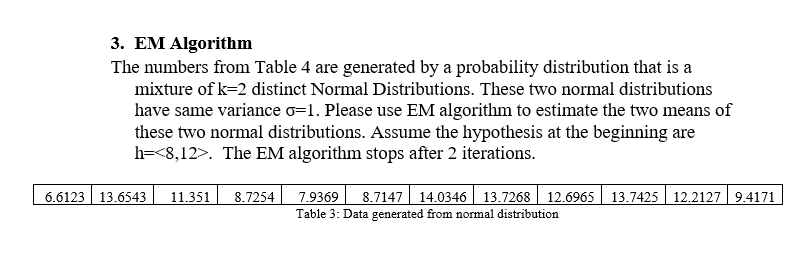 Solved 3. EM Algorithm The numbers from Table 4 are | Chegg.com