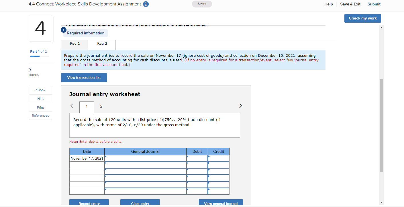 Solved Check my work 4 Required information (The following | Chegg.com