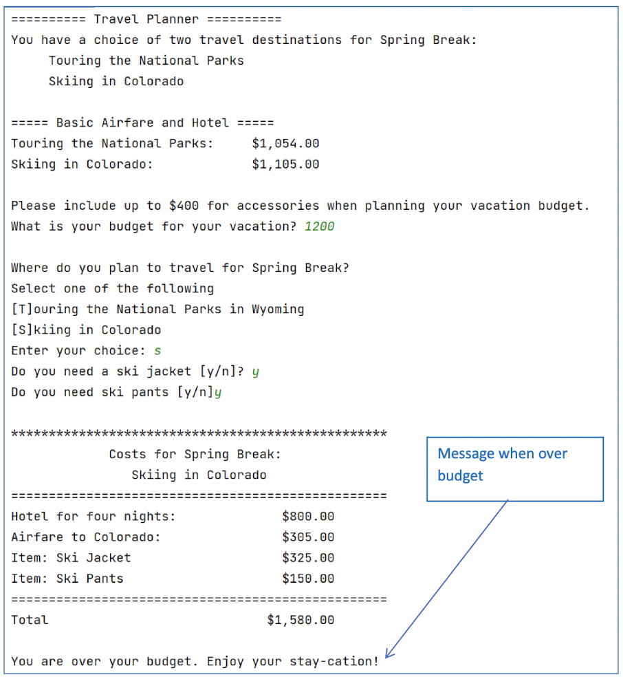Solved For two vacation options, the Python program should | Chegg.com