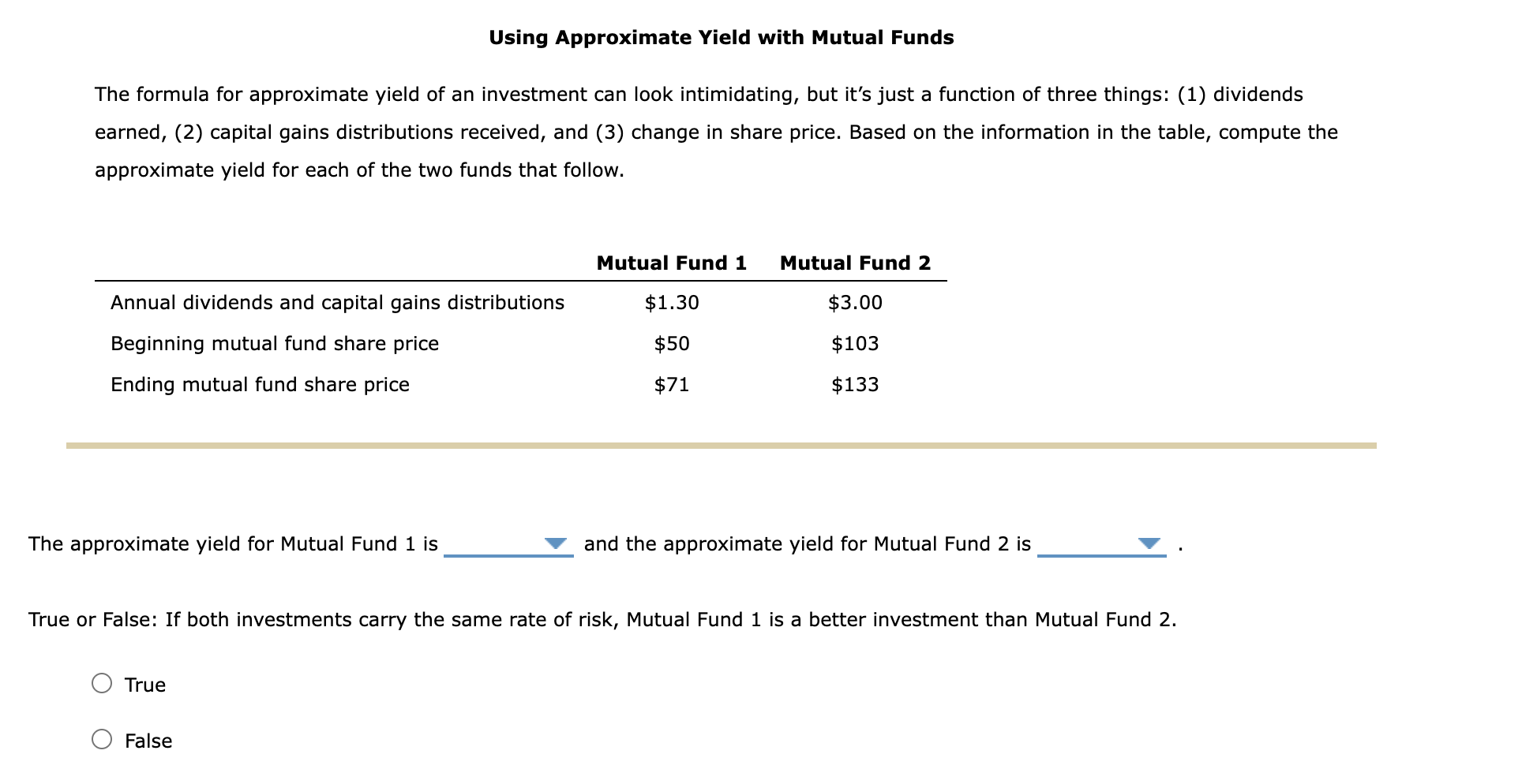 Solved Using Approximate Yield with Mutual Funds The | Chegg.com
