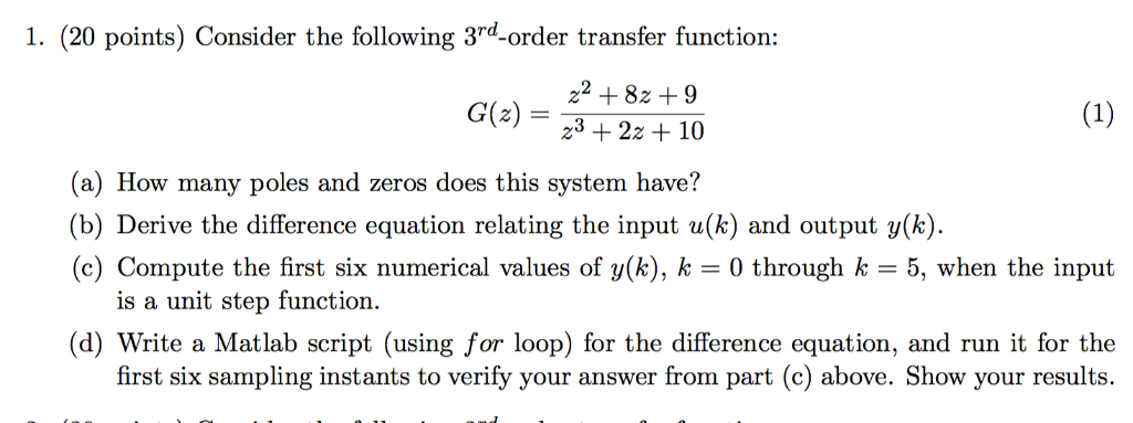 Solved 1. (20 points) Consider the following 3rd-order | Chegg.com