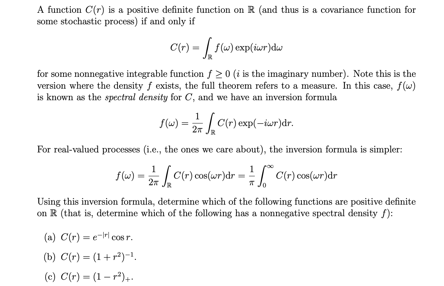 A function C(r) is a positive definite function on R | Chegg.com