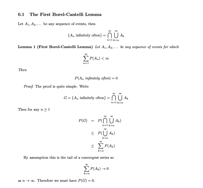 0 1 The First Borel Cantelli Lemma Let A1 Chegg Com