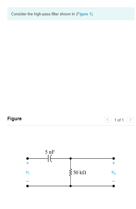 Solved Consider the high-pass filter shown in (Figure 1). | Chegg.com