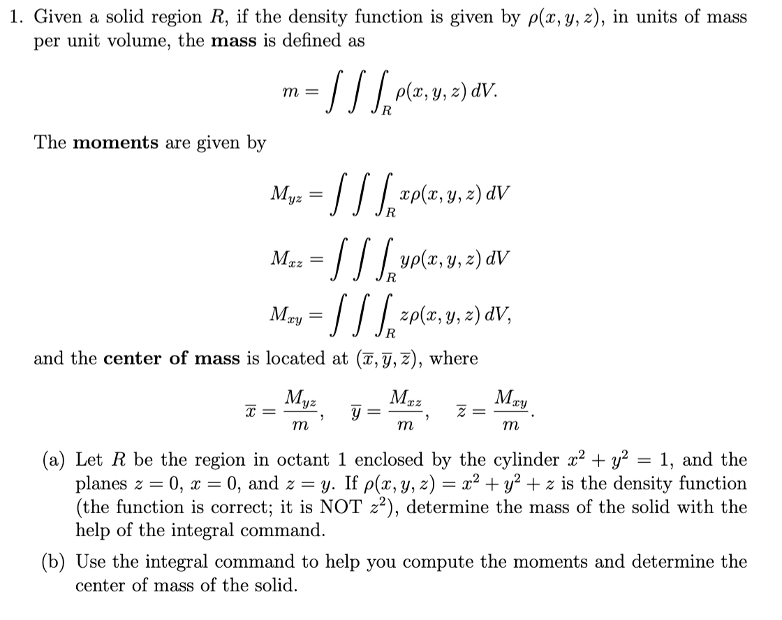1. Given a solid region R, if the density function is | Chegg.com