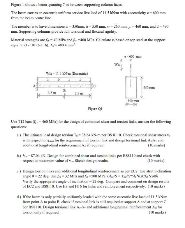 Solved Figure 1 shows a beam spanning 7 m between supporting | Chegg.com