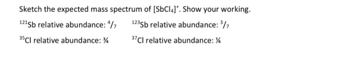 Solved Sketch the expected mass spectrum of [SbCla]'. Show | Chegg.com