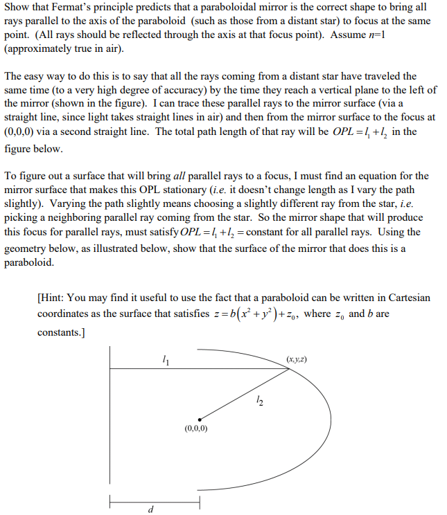 Solved Show that Fermat’s principle predicts that a | Chegg.com