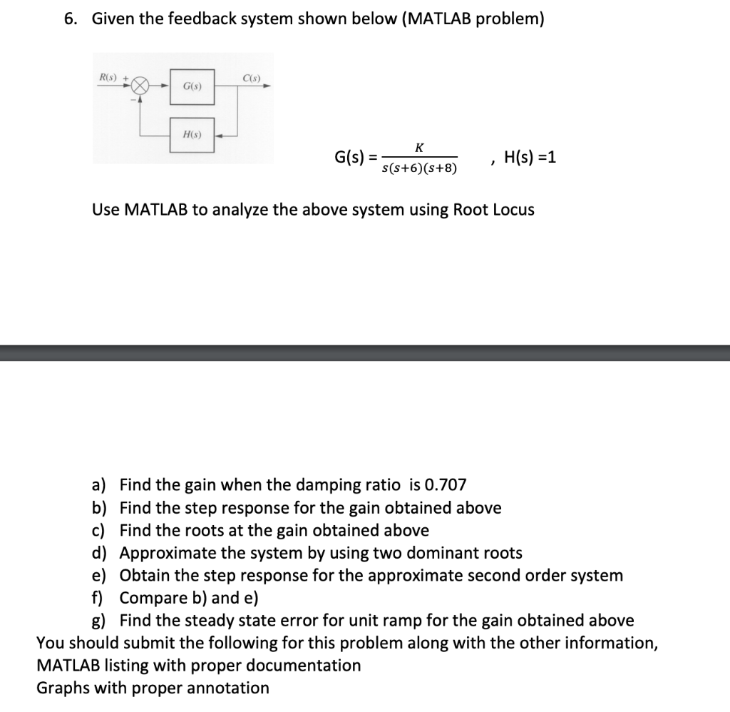 Solved 6. Given The Feedback System Shown Below (MATLAB | Chegg.com