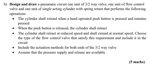 Solved b) Design and draw a pneumatic circuit one unit of | Chegg.com